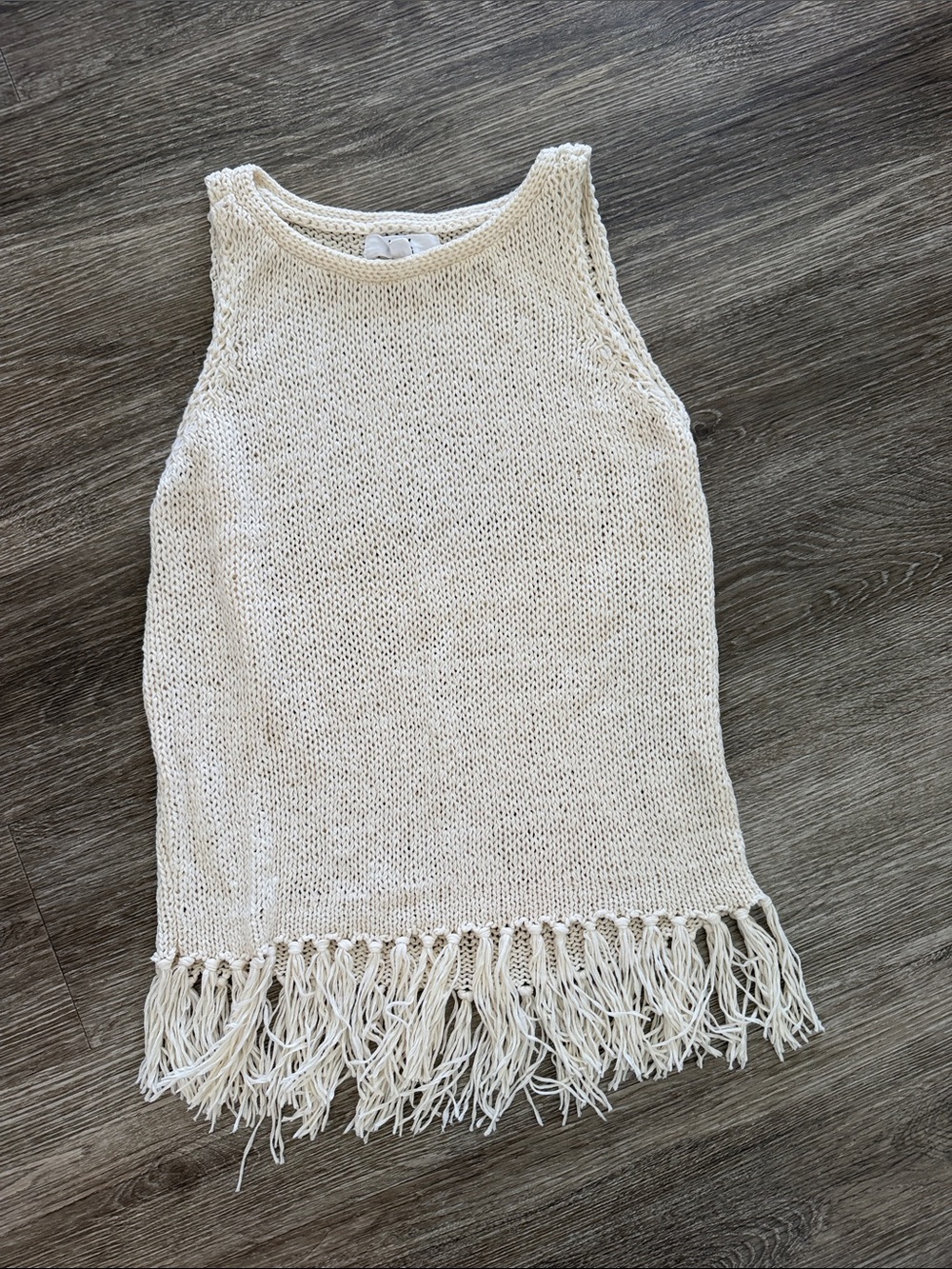 BB Dakota Jack fringe crochet sleeveless knit top cream ecru neutral medium